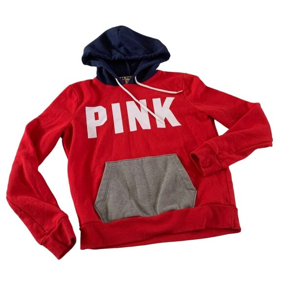Pink Victorias Secret Womens Size Small Red Long Sleeve Pullover Hoodie Hooded S - Picture 2 of 5